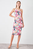 Tropical Print Bodycon Midi Dress