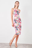 Tropical Print Bodycon Midi Dress